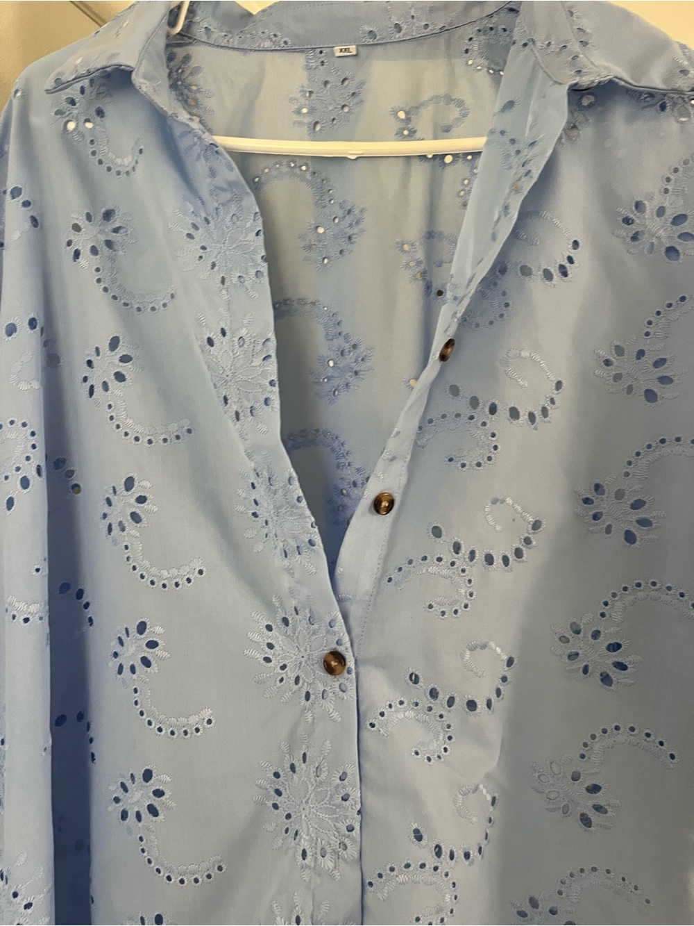 Light Blue Eyelet Button-Down Shirt - Brand SHEIN
